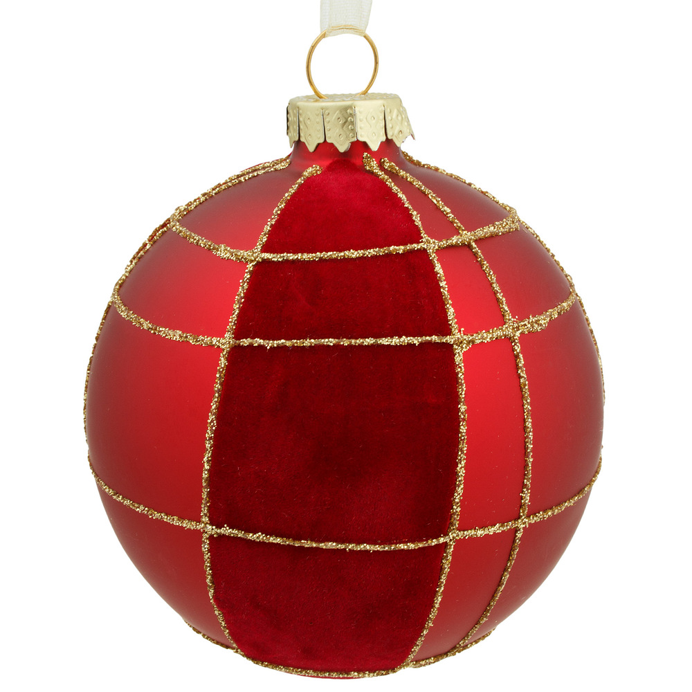 Glass christmas Ball with velvet, Red